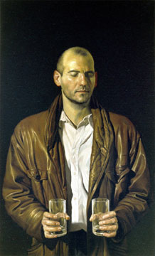 „Mann mit zwei Gläsern“ 1992 Öl/Leinwand 65 × 40 cm