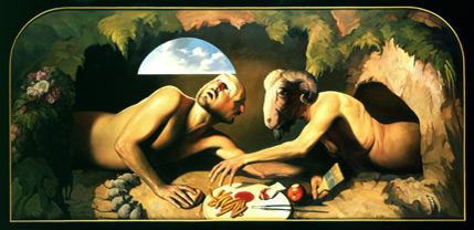 „Die Begegnung“ 2003 Öl/Leinwand 105 × 225 cm